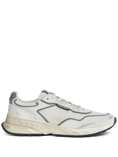Dsquared2 Sprinter Silver Leather Mesh Running Sneakers In Gray
