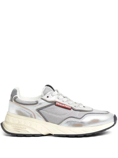DSQUARED2 SPRINTER SILVER LEATHER MESH VINTAGE SNEAKERS