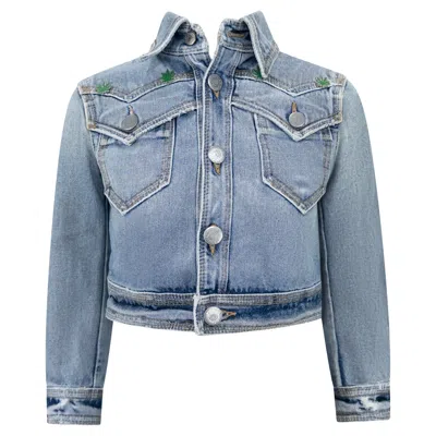 Pre-owned Dsquared2 S/s 2005  Marijuana Leaf Stoner Distressed Denim Cropped Jacket It38 In Gray