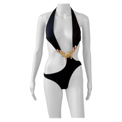 Pre-owned Dsquared2 S/s 2005 Runway Crystal Embellished Cutout Monokini One-piece Swimsuit In Gray