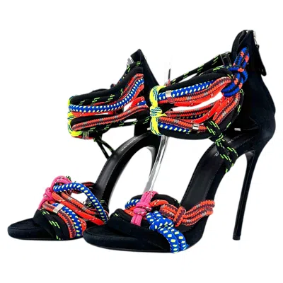 Pre-owned Dsquared2 Ss2016 Ariel Rope Goatskin Suede Stiletto Heeled Sandals 39 In Black