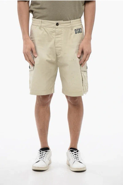 Dsquared2 Stamps 64 T. Cargo Pants With Paint Motif In Neutral