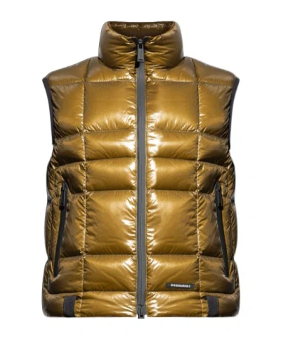 Dsquared2 Stand Up Collar Down Gilet In Brown