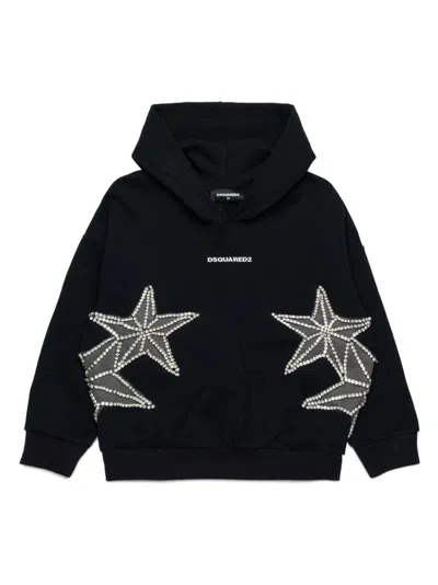 Dsquared2 Kids' Star Embellished Long Sleeved Hoodie In Black