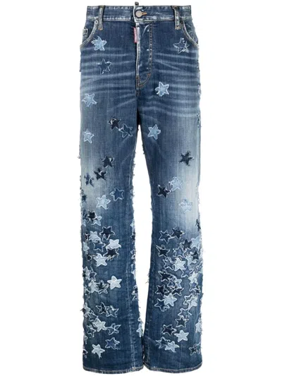 Dsquared2 Star-motif Patchwork Jeans In Blue