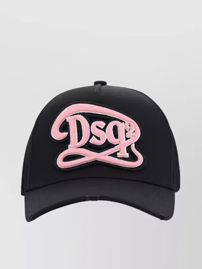 Dsquared2 Stitched Cotton Baseball Cap With Curved Brim In Black