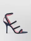 DSQUARED2 STITCHED COTTON DENIM SANDALS WITH LEATHER HEEL