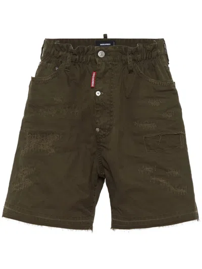 Dsquared2 Stitched Cotton Shorts In Green
