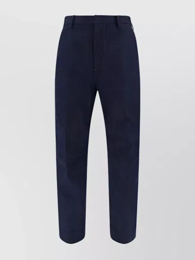 Dsquared2 Stitched Cotton Trousers With Front Pleats In Blue