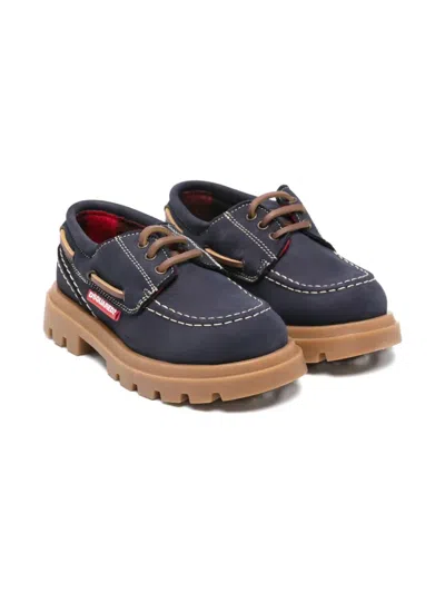 Dsquared2 Kids' Stitched Leather Sneakers In Blue