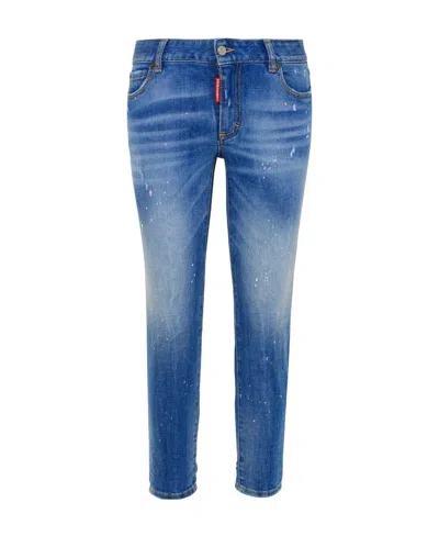 Dsquared2 Stonewashed Crop-leg Jeans In Blue