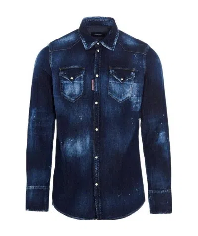 Dsquared2 Stonewashed Denim Shirt In Blue