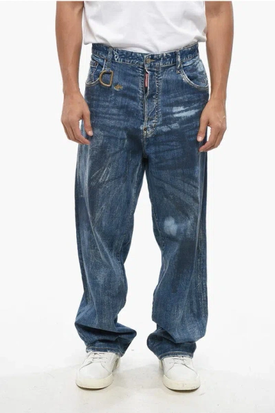 Dsquared2 Stonewashed Eros Jeans With Metal Detail 23cm In Blue