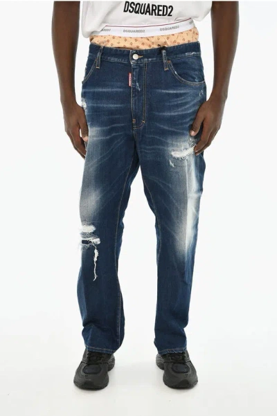 Dsquared2 Stonewashed Jeans With Drawstring Waist 19cm In Blue
