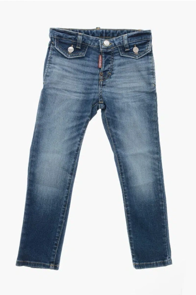 Dsquared2 Stonewashed Jeans With Logoed Buttons In Blue