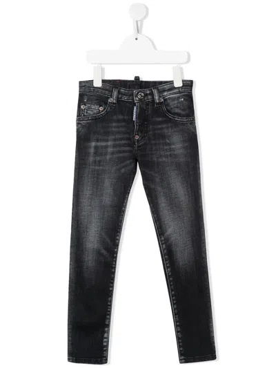 Dsquared2 Kids' Stonewashed Skinny-cut Skater Jeans In Black