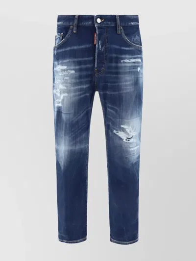 Dsquared2 Straight Cotton Jeans Distressed Detailing In Blue