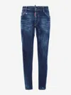 Dsquared2 Distressed Slim-fit Jeans With Unique Splatter Detailing In Denim Dark Blue