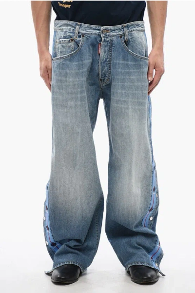 Dsquared2 Straight Fit Big Jeans With Logoed Bands And Side Buttons 27 In Blue