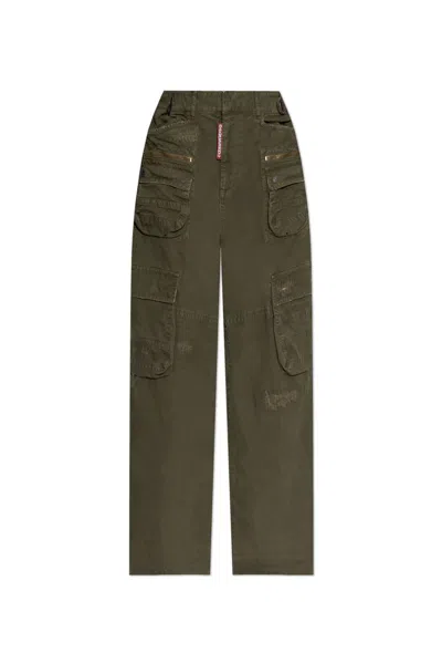 Dsquared2 Mid-rise Cotton Cargo Trousers In Green