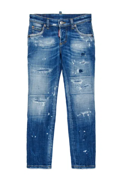 Dsquared2 Jeans Straight Con Rotture E Macchie In Blue
