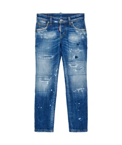 Dsquared2 Straight Jeans With Tears And Stains In Blue