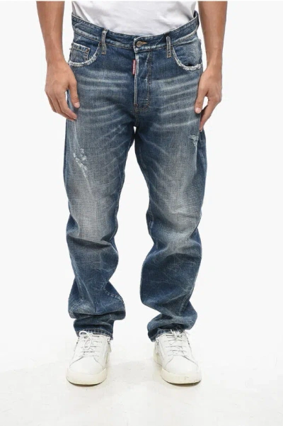 Dsquared2 Straight Leg 642 Jeans With Overlay Design 20cm In Blue