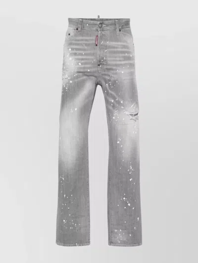 Dsquared2 Straight Leg Bleached Distressed Denim Trousers In Gray