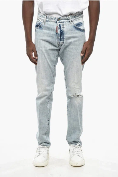Dsquared2 Straight Leg Cool Guy Jeans With Mirrored Leather Patch 16cm In Gray