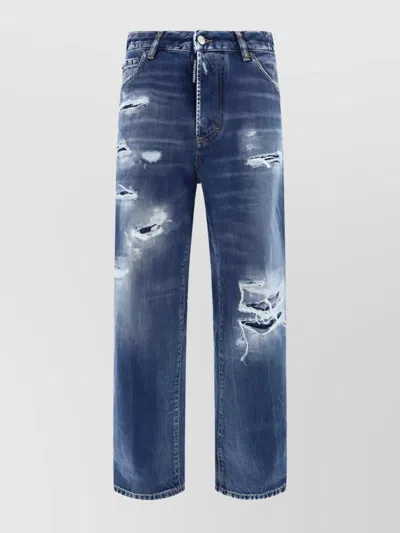 Dsquared2 Straight Leg Cotton Jeans With Distressed Styling In Blue