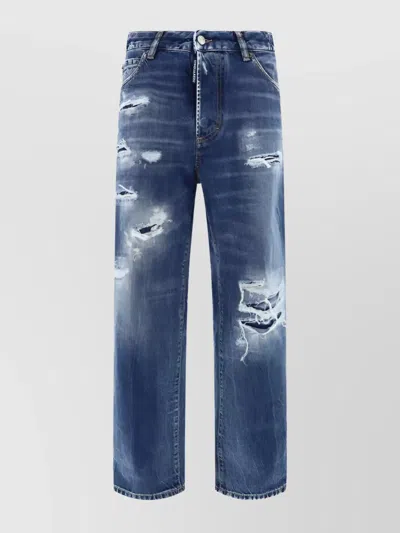 DSQUARED2 STRAIGHT LEG COTTON JEANS WITH DISTRESSED STYLING