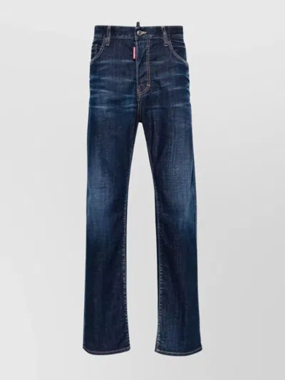 Dsquared2 Straight Leg Denim Trousers With Contrast Stitching In Blue