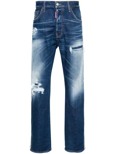 Dsquared2 Side-stripe Straight-leg Jeans In 蓝色