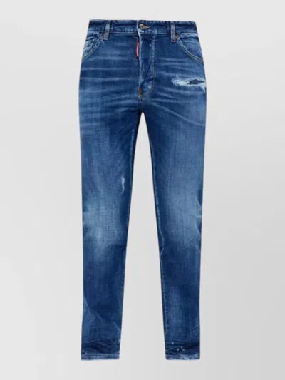 Dsquared2 Distressed Effect Straight Leg Jeans With Five Pockets And Belt Loops In Blue