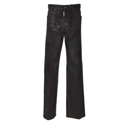 Dsquared2 Straight-leg Jeans With Subtle Animal Print And Sheen In Black