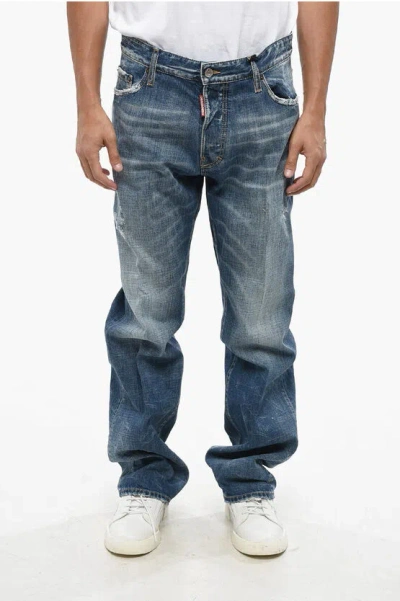 DSQUARED2 STRAIGHT LEG ROADIE JEANS WITH LOGOED BUTTONS 22CM