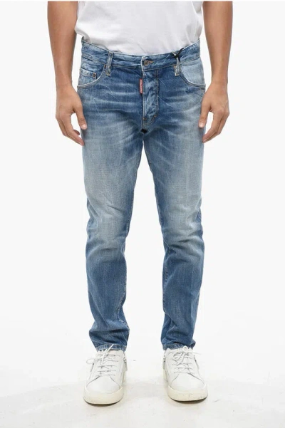Dsquared2 Straight Leg Skater Jeans With Suede Logo Patch 15cm In Blue