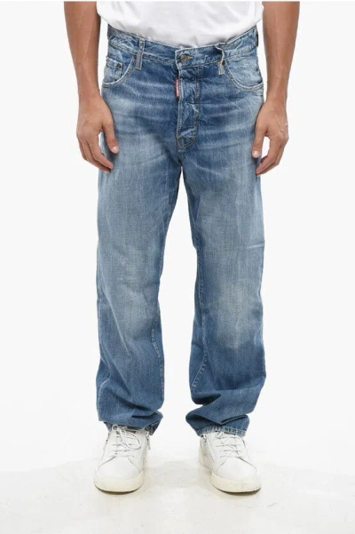 Dsquared2 Straight Leg Stonewashed 642 Jeans 20cm In Blue
