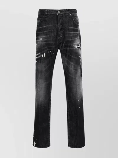 Dsquared2 Straight Leg Trousers Distressed Detail In Black