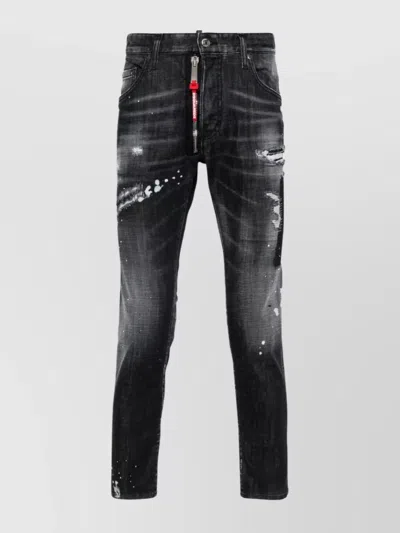 Dsquared2 Straight Leg Trousers Distressed Detailing In Black