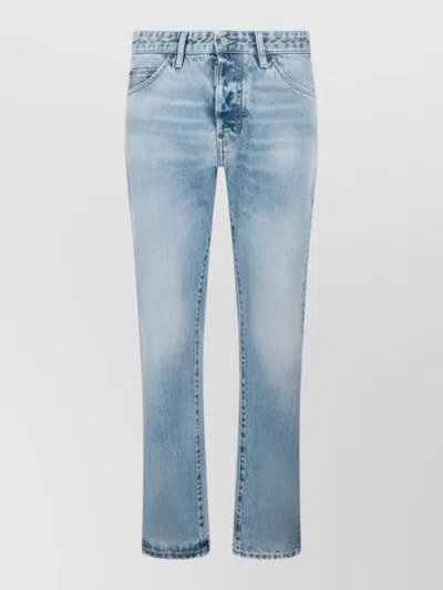 Dsquared2 Straight Leg Trousers Faded Wash Five Pockets In Blue