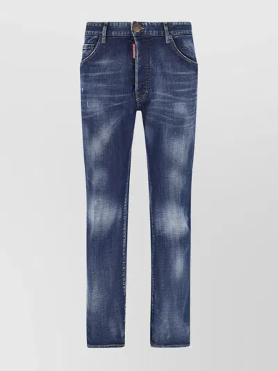 Dsquared2 Straight Leg Trousers With Back Pockets And Distressed In Blue