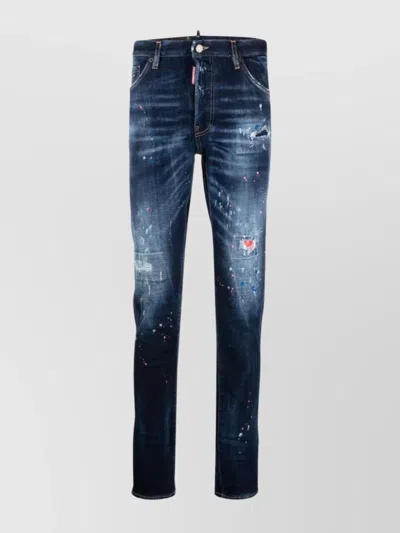 Dsquared2 Straight Skinny Cut Trousers With Distressed Effect In Blue