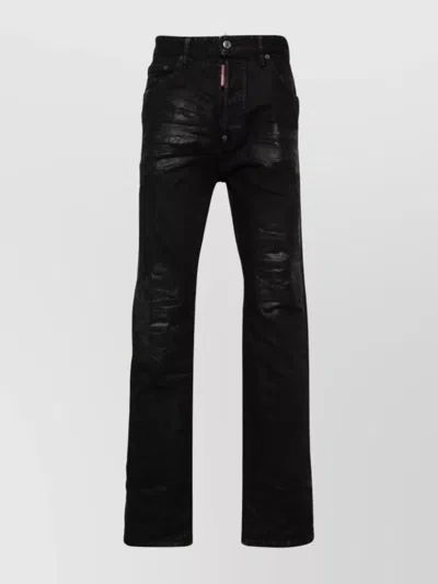 Dsquared2 Straight Slim Cut Ripped Denim Trousers In Black