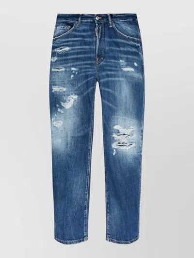 Dsquared2 Straight Trousers Belt Loops Contrast Stitching In Blue