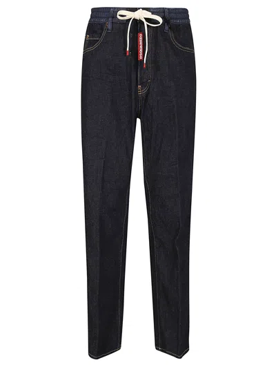 Dsquared2 Straight-leg Denim Jeans With Adjustable Drawstring Waist In Blue