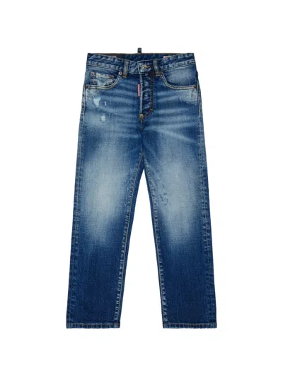Dsquared2 Kids' Straight-leg Distressed-detail Jeans In Blue