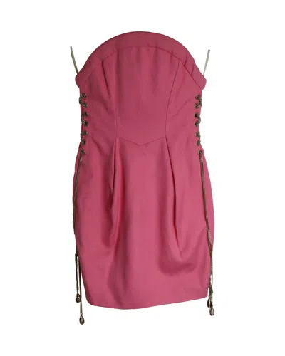 Dsquared2 Strapless Dress With Chain Detail In Pink Ramie