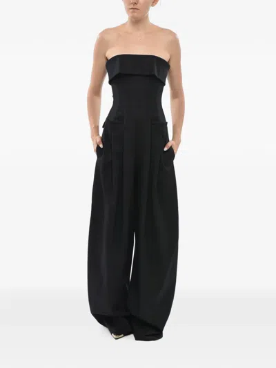 Dsquared2 Strapless Wide-leg Wool Jumpsuit In Black
