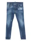 Dsquared2 Blue Jeans With Ripped Details And Logo Patch On The Rear In Denim Man